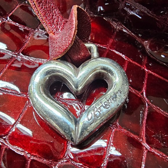 BRIGHTON Red Patent Croc-Embossed Leather Shoulder Bag - Picture 5 of 6